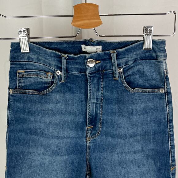GOOD AMERICAN Size 25 0 Good Waist Ankle Crop Raw Edge Hem Skinny Jeans Blue - Picture 5 of 10